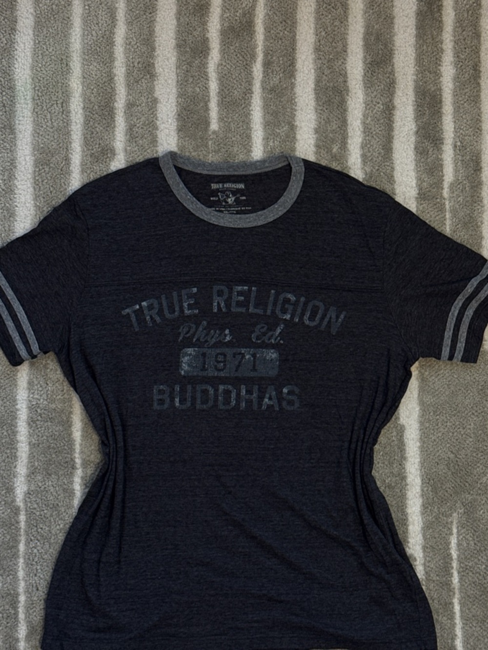 True Religion 'Buddhas' Graphic Ringer Tee - Charcoal Grey